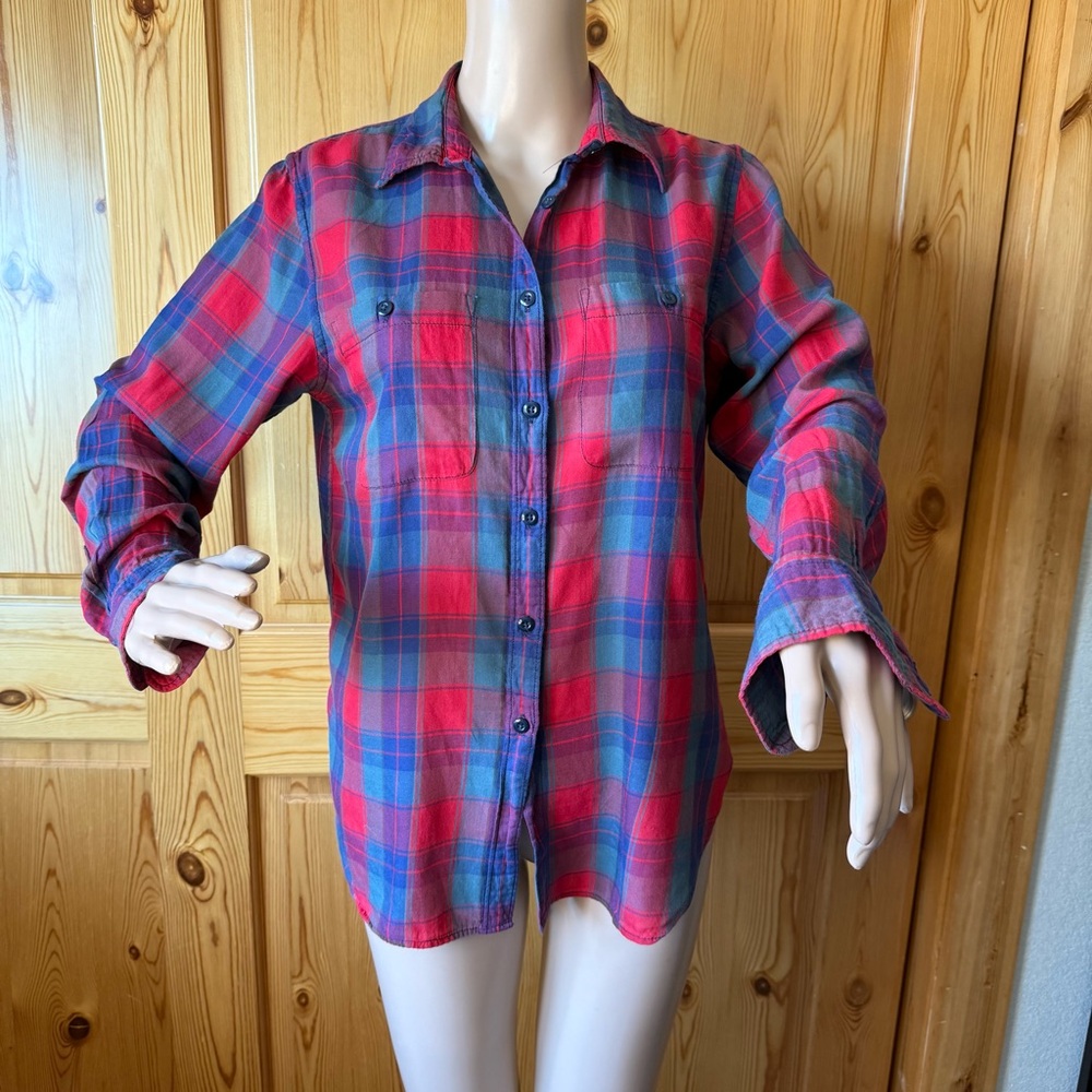 Denim & Supply Ralph Lauren Plaid Flannel Shirt Top M Red Blue Womens Western